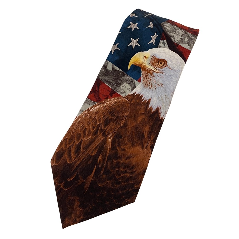 00153 - Eagles Wings Patriotic Eagle American Flag‎ Statue of Liberty Silk Tie